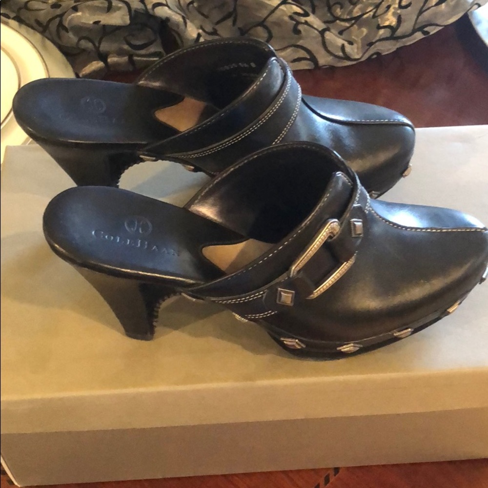 Cole Haan black leather mules